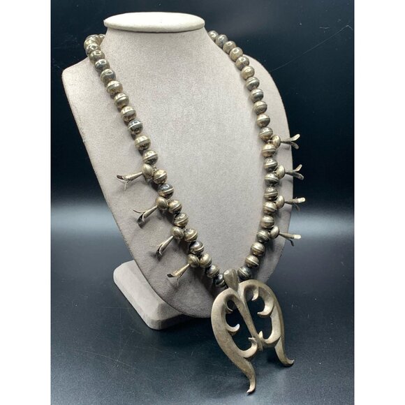 Squash Blossom NAJA Pendant Sterling Silver Native American Silver Pearls Long C - Picture 3 of 15